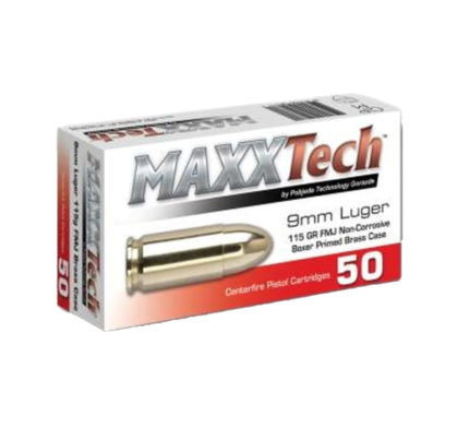 Maxxtech 9mm Ammunition 1000 rounds Box Brass casing
